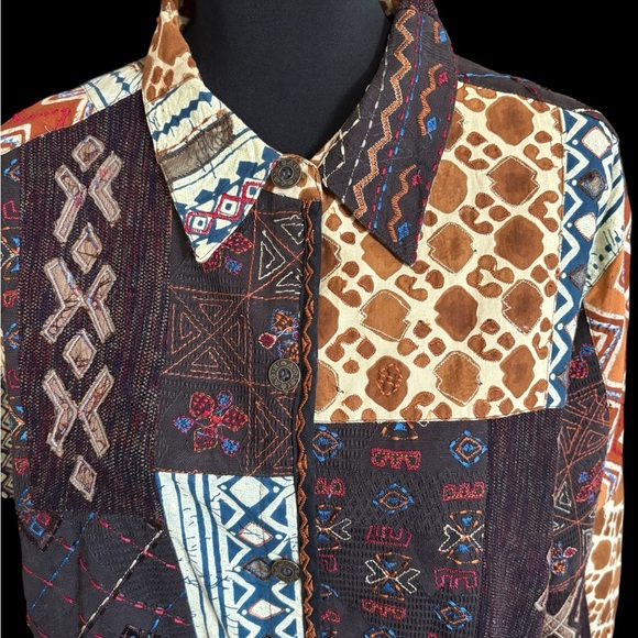 Chico's 3 Patchwork Button Up Shirt/Jacket Boho Tribal Print Artsy Festival XL - Picture 3 of 8